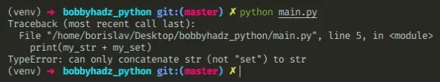 typeerror can only concatenate str not set to str