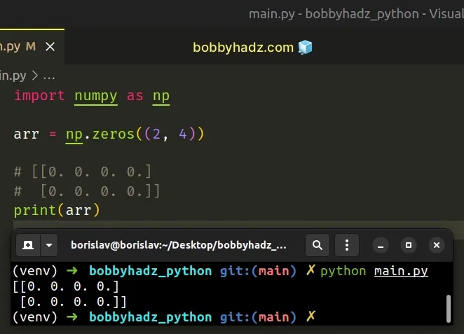 passing tuple as first argument to numpy zeros