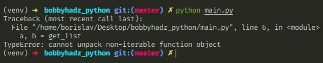typeerror cannot unpack non iterable function object