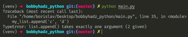 typeerror list append takes exactly one argument 2 given