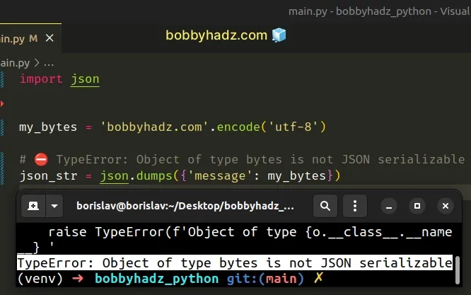 type error object of type bytes is not json serializable