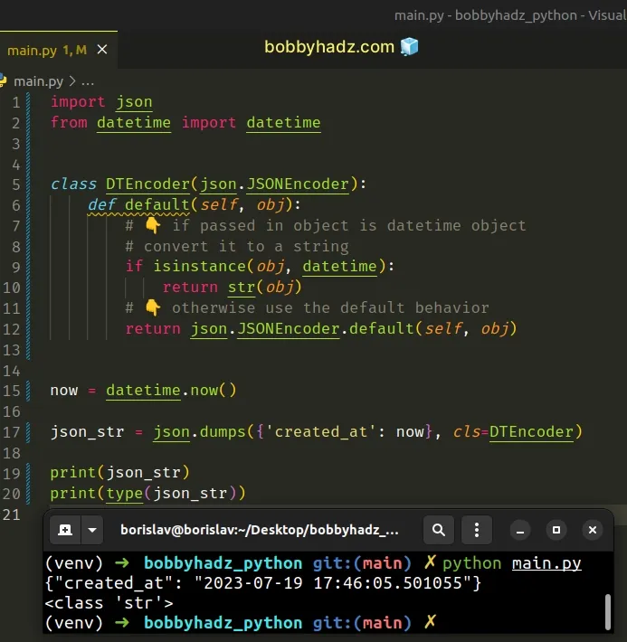 Typeerror Object Of Type Datetime Is Not Json Serializable Bobbyhadz