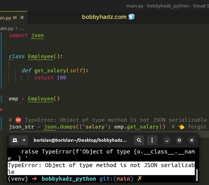object of type method is not json serializable