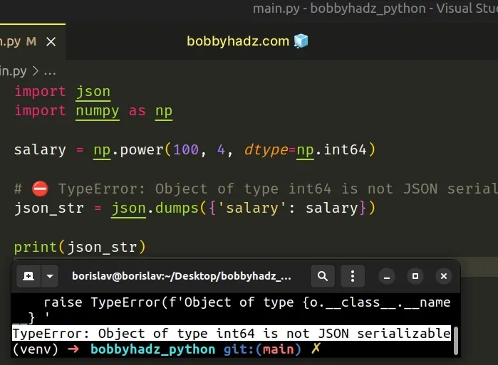 typeerror object of type int64 is not json serializable