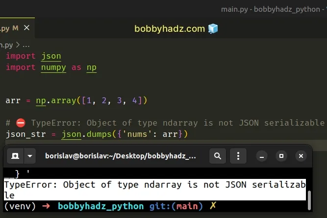object of type ndarray is not json serializable