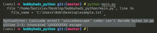 syntaxerror unicode error unicdeescape codec cant decode bytes
