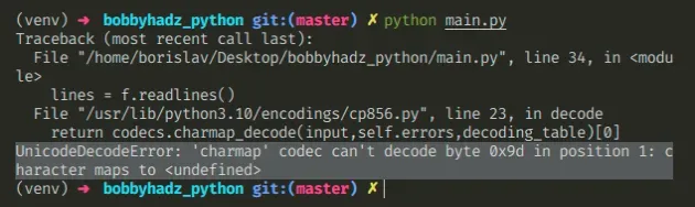 unicodedecodeerror charmap codec cant decode byte