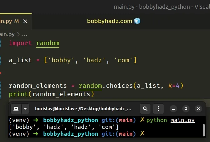 using random choices method to solve the error