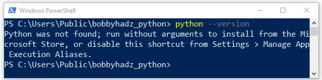 python was not found run without arguments to install
