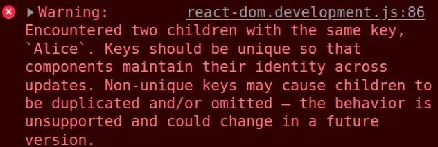 react encountered two children with the same key