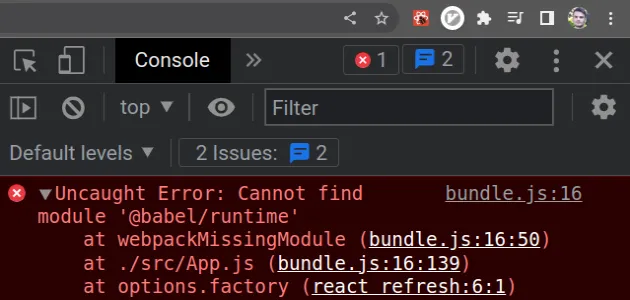 module not found cant resolve babel runtime