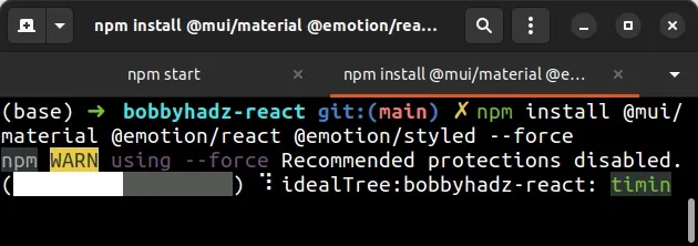 npm installing mui material