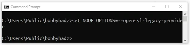 windows set node options environment variable