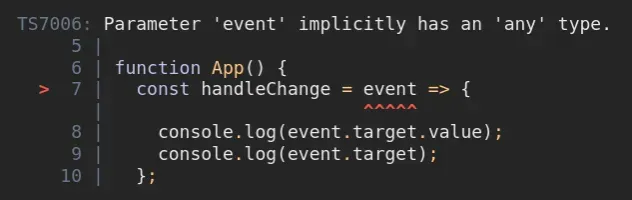 parameter event implicitly has any type