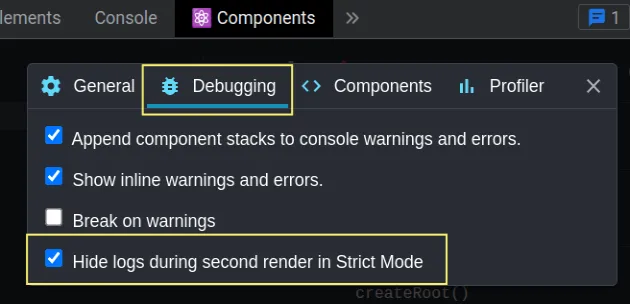 hide logs during second render in strict mode