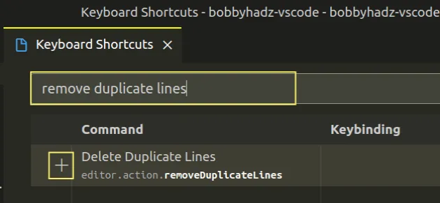 keyboard shortcut remove duplicate lines