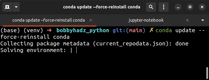 update conda with force reinstall flag