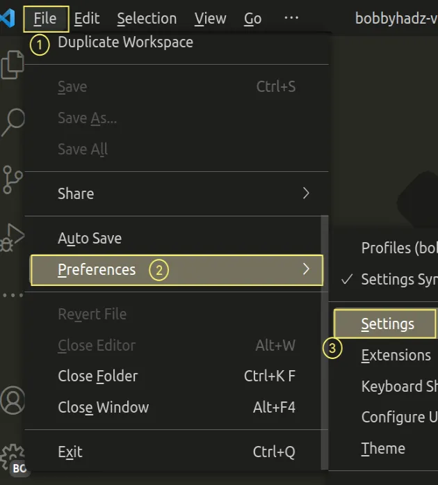 click file preferences settings