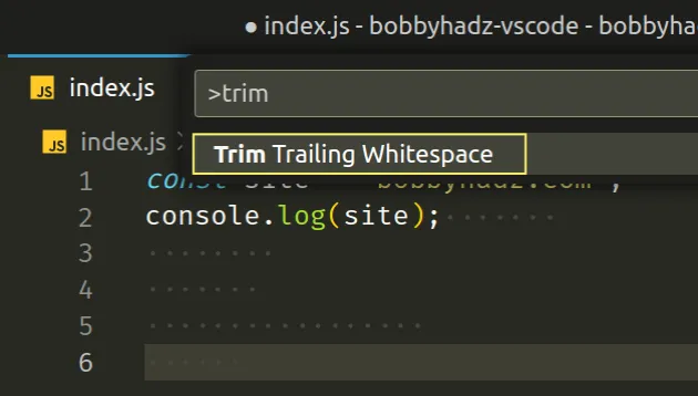 trim trailing whitespace command palette