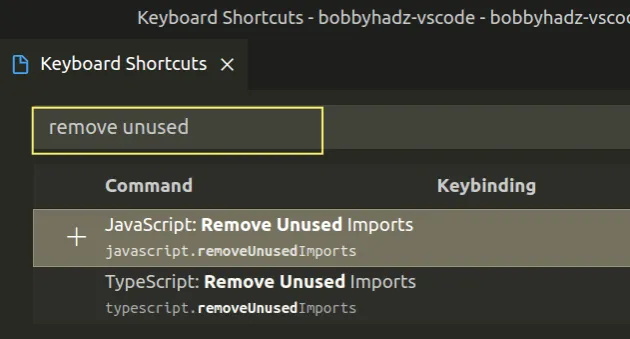 set keyboard shortcut remove unused imports