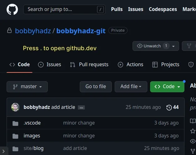 press dot to open github dev editor