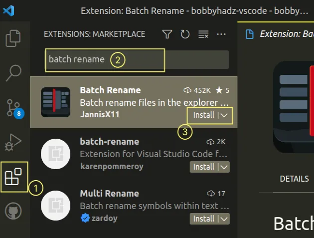 install batch rename extension