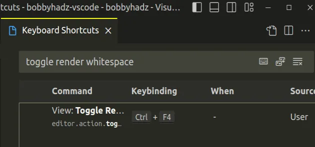 set keyboard shortcut to toggle render whitespace