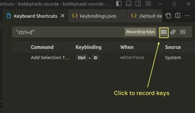 click to record keys
