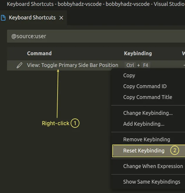 right click reset keybinding