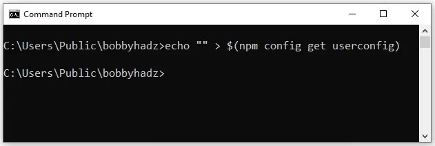 reset npm config to default settings windows