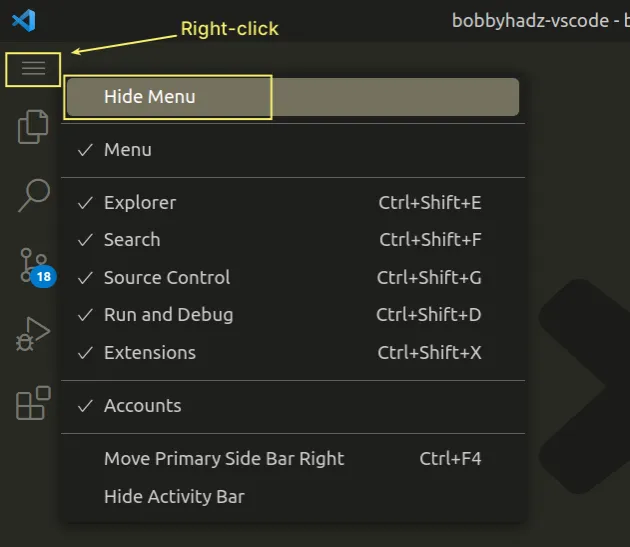 right click hide menu