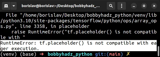 runtime error tf placeholder is not compatible with eager execution