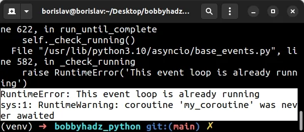 runtime error this event loop is already running