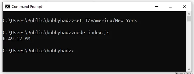 set node js timezone on windows in cmd