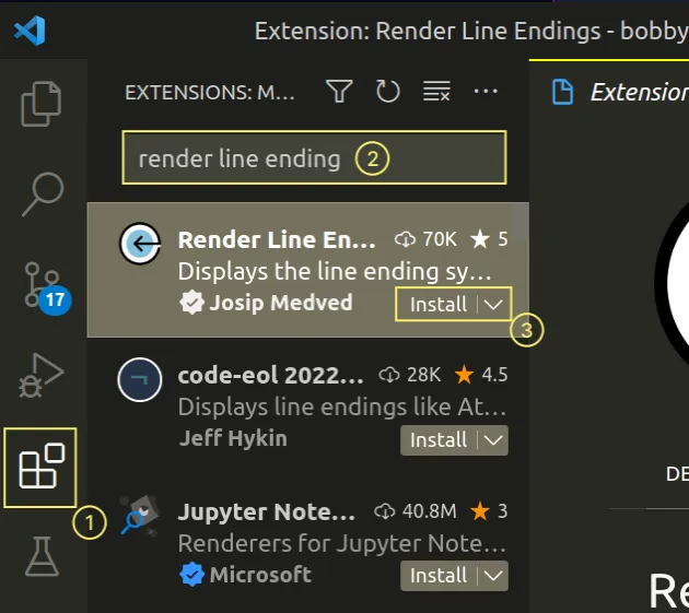 install render line endings extension