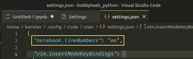 show line numbers using settings json