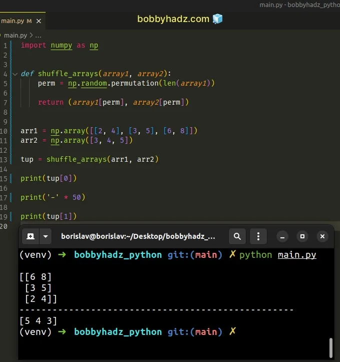 define reusable function that shuffles two arrays