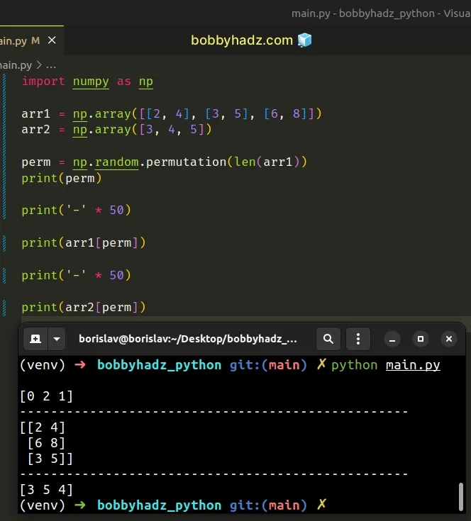 shuffle two numpy arrays together in unison