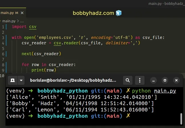 skip header of file with csv reader in python