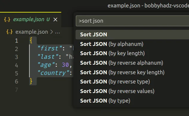 sort json using extension