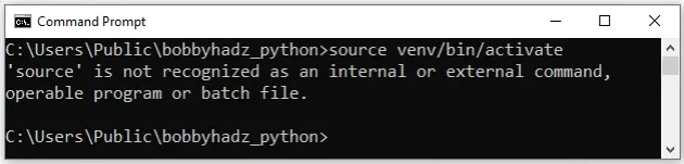 source is not recognized as internal or external command