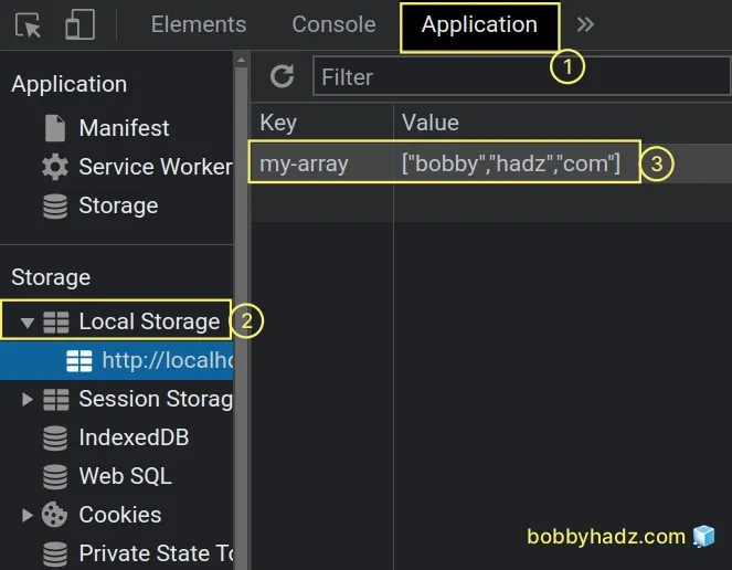 array stored in local storage
