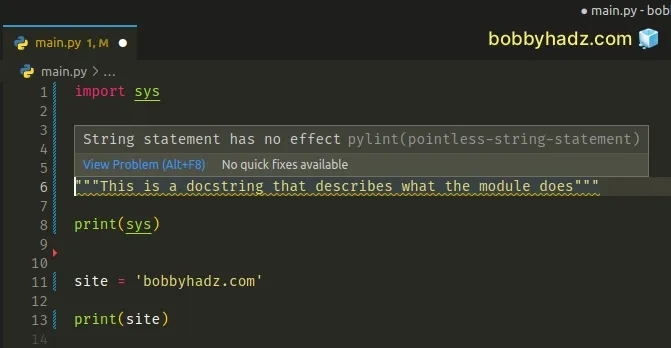 placing docstring below import statements