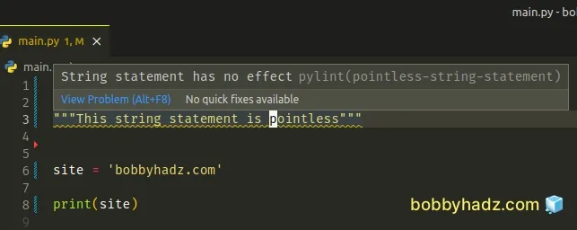 string statement has no effect pylint