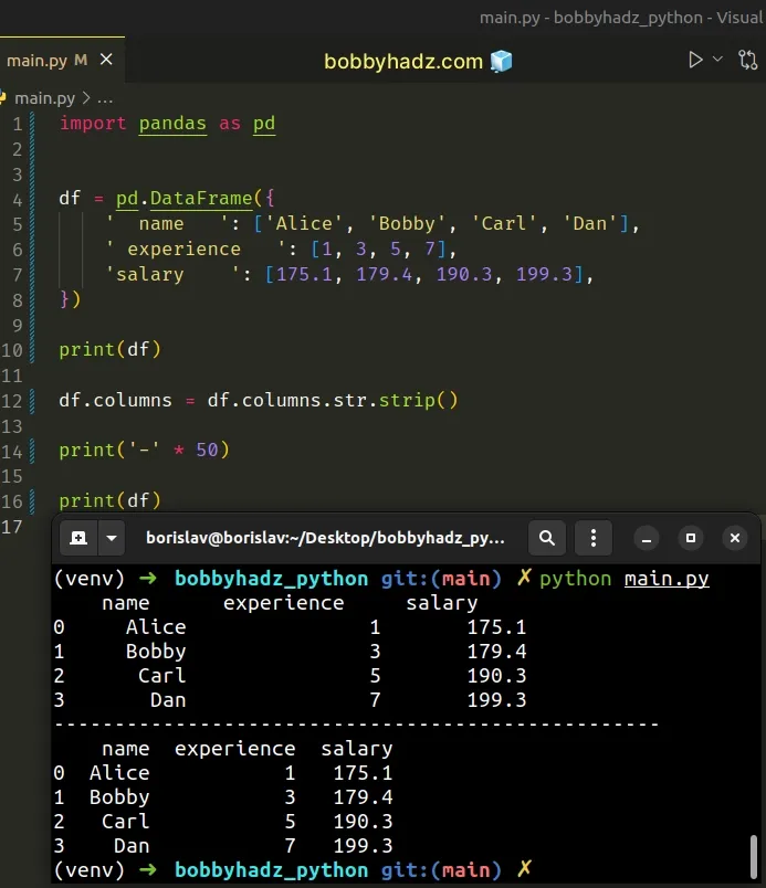 strip whitespace from headers in dataframe using df columns