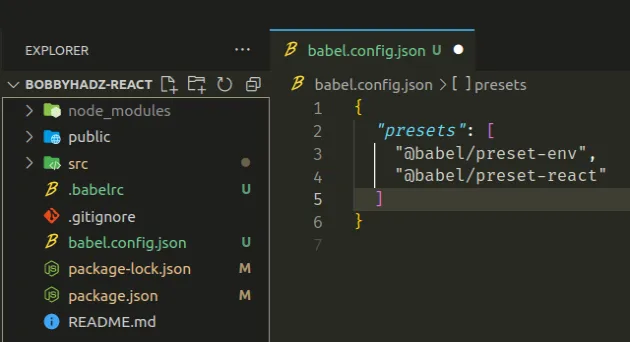 create babel config json file