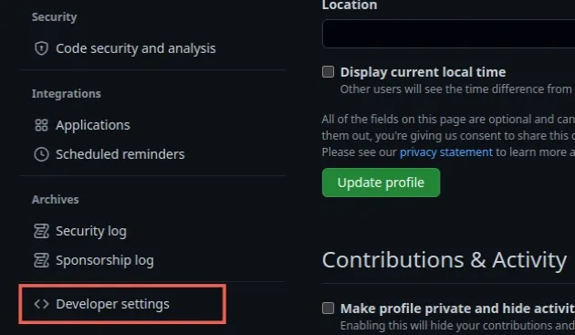 click developer settings