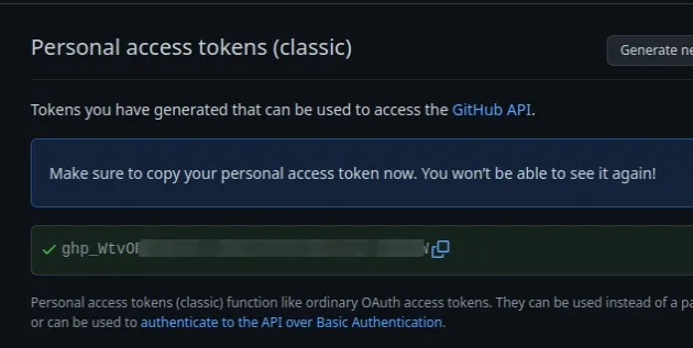 copy personal access token