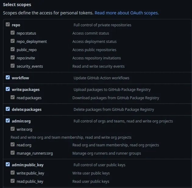 select scopes check all checkboxes