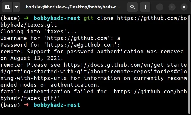 Authentication failed for https github com. Gitflic Fatal: authentication failed.